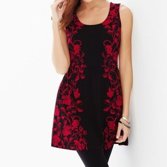 Soma Soft Sleeveless Tunic Mini Dress Black Red Paisley Medium NWT Wrinkle Free - Picture 1 of 11